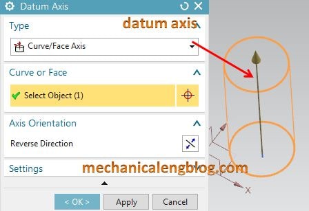create a datum axis by curve face axis