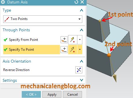 create a datum axis by two point option