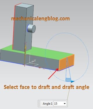 create a draft from a face select face to draft and draft angle