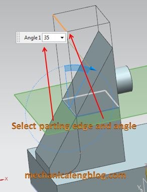 create a draft from parting edge select parting edge and angle
