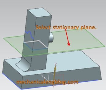 create a draft to parting edges select stationary plane