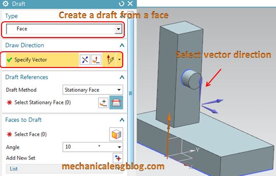siemens nx modeling create a draft from a face