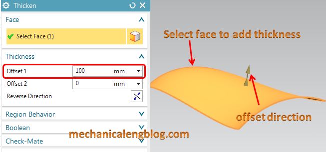 siemens nx modeling thicken select face