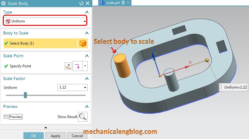 siemens nx modeling tutorial scale body select body