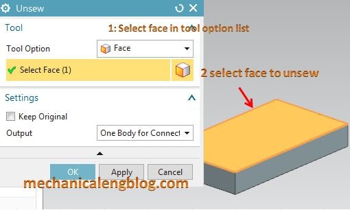 siemens nx modeling unsew select face to unsew