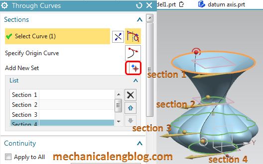 siemens nx surface through curves select section