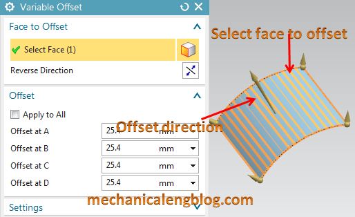 siemens nx surface variable offset command select face