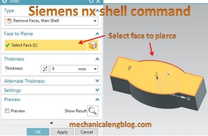 siemens nx tutorial shell select face to pierce
