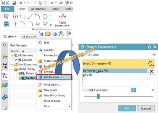 edit perimeter dimension by sketch parameters 