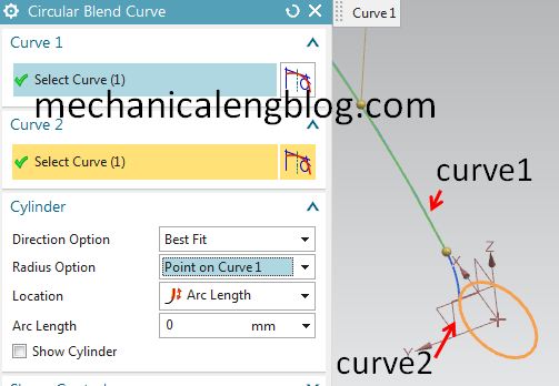 siemens nx circular blend curve select curves