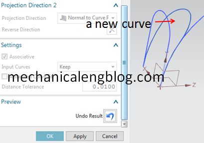 siemens nx derived curve combined projection result