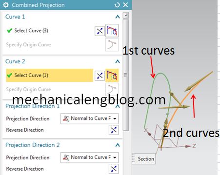 siemens nx derived curve combined projection select curves