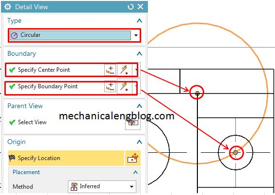 detail views with circular boundaries select center and boundary point