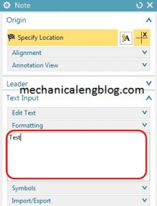 siemens nx drafting create note drawing input text