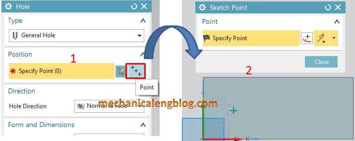 siemens nx modeling hole command make position point by point option