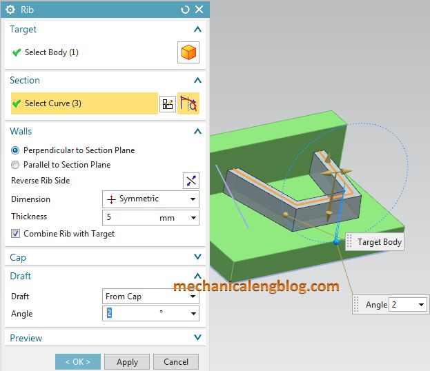 siemens nx rib create wall thickness