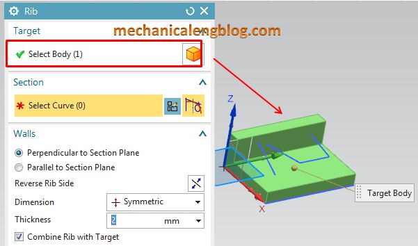 siemens nx rib select target body