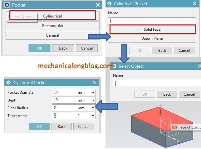 siemens nx modeling create cylindrical pocket