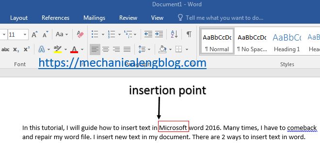 typing new text in word 2016