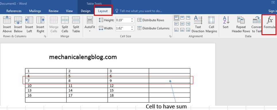 formula to sum different tables in word for mac