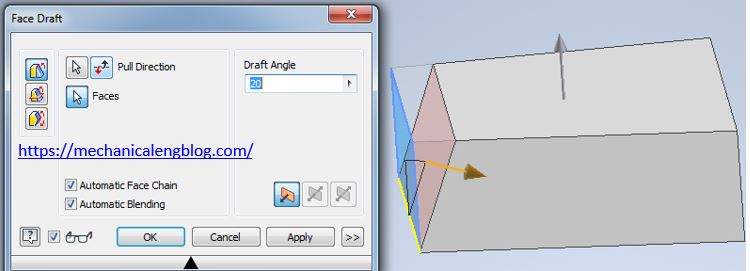 inventor create a fixed edge or fixed plane face draft