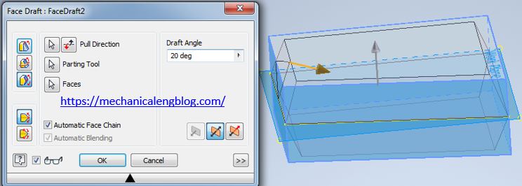 inventor create a parting line face draft