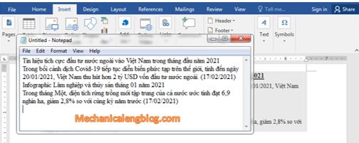 copy and paste from notepad to word