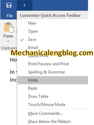 word-quick access toolbar