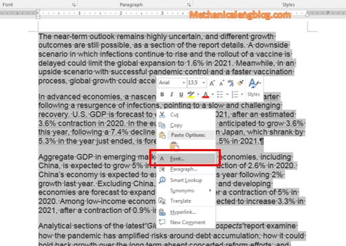 word select document front option