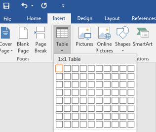 word table option