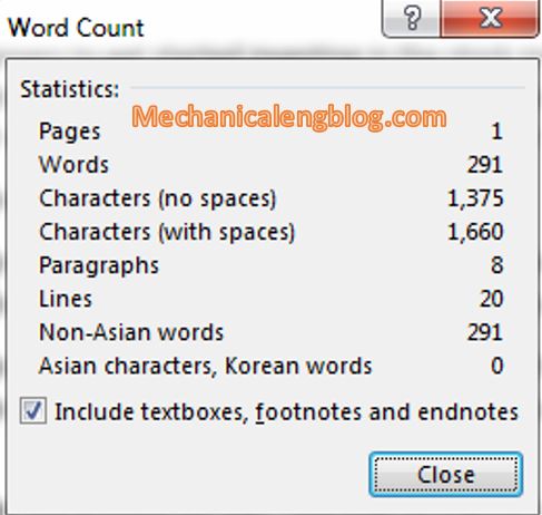 Count number of characters in Word documents 2