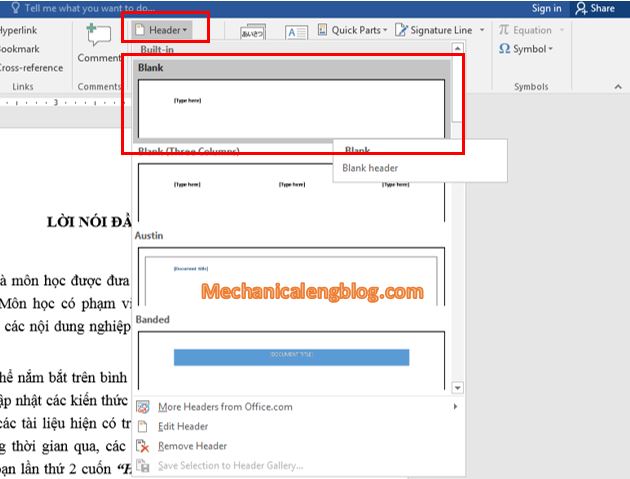 Create header and footer in word by text 2