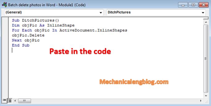 Delete all photos in word document by VBA code 3