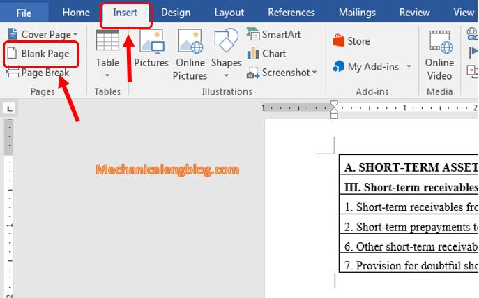 add a new blank page in Word 2