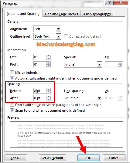 how to insert paragraph spacing in word