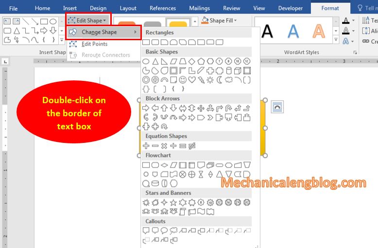 Change the shape of the Text Box box in Word 1