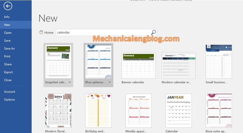 Create a calendar using available templates 2