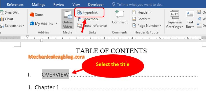 How to add menu bookmark and Hyperlink link in Word 1