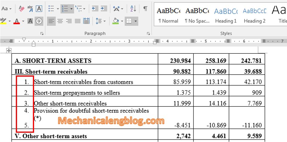 Numbering table in Word 3