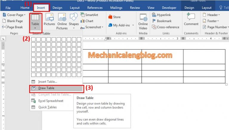 4 ways to insert diagonal line in Word table - Mechanicaleng blog