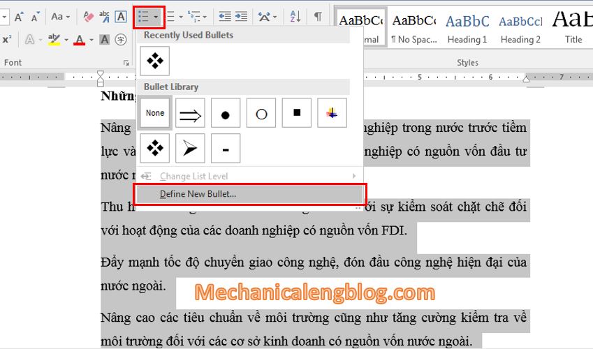 bullet symbol option in word 1