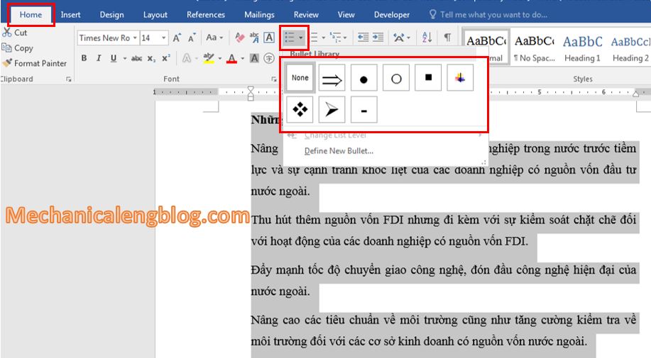 microsoft word 2013 how to add bullets