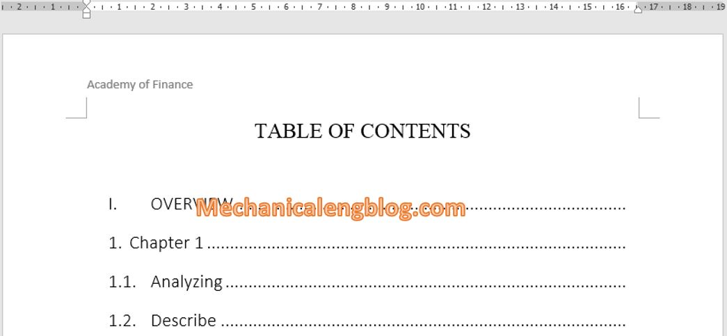 Create a table of contents of ebook in word