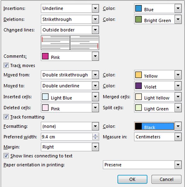 Customize Track Changes in word 3