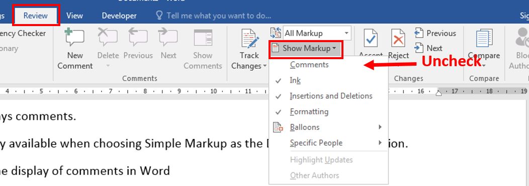 How to add comment in Word 3