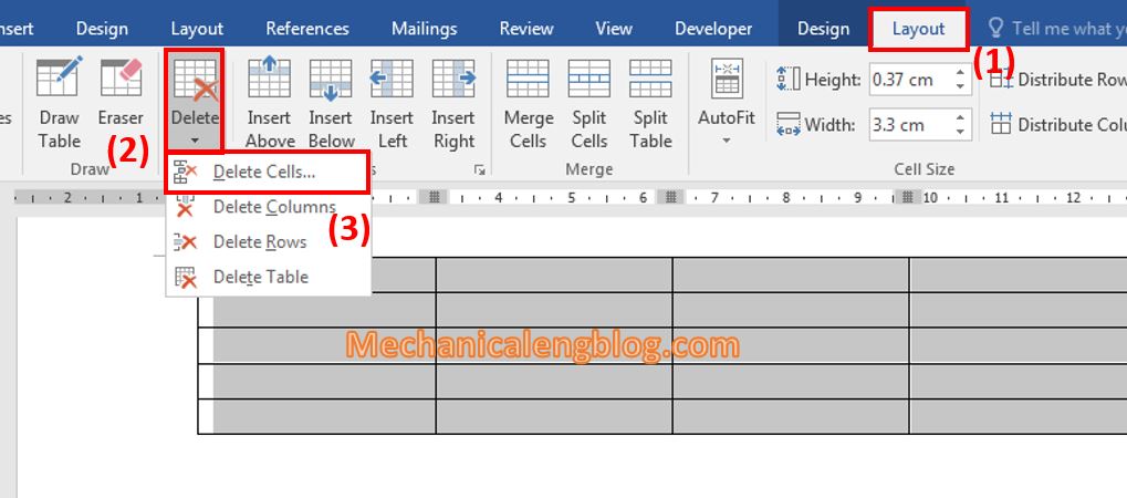 Remove a table in Word 1
