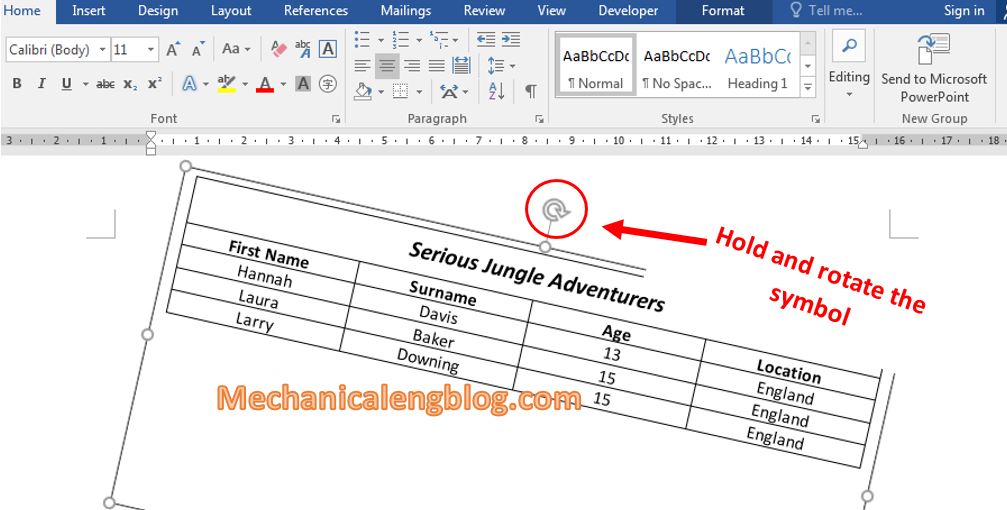 Rotate table in word  by using text box 4