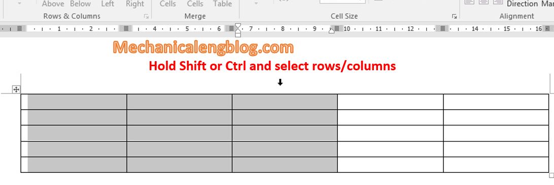 Select row or column of table in word