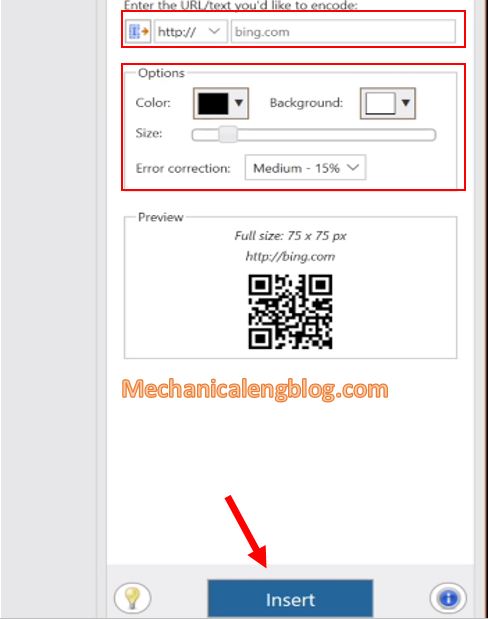 create QR code in Ms Word 5