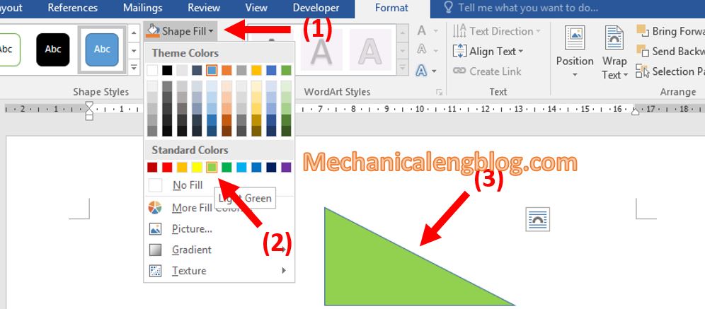 draw shape in word Add color for the shape